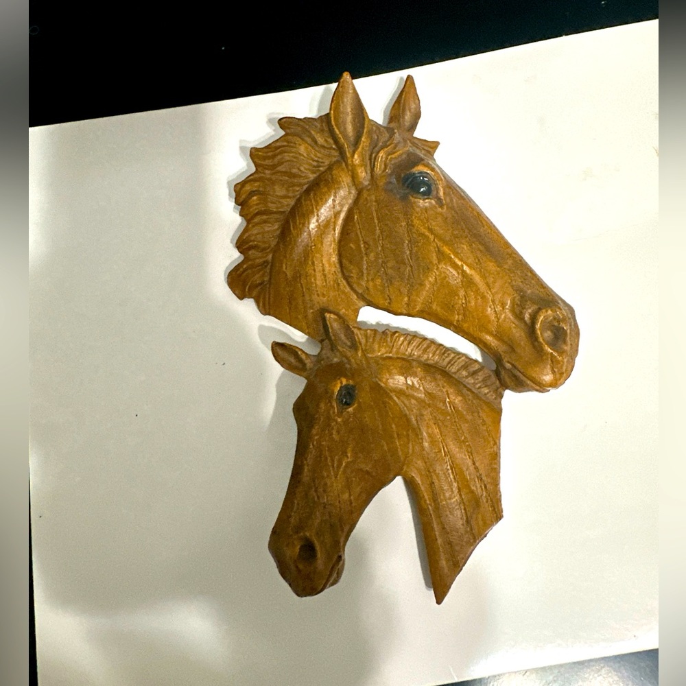 Vtg 3D Triple Horse Head Wall Mount Art Hanging Plaque